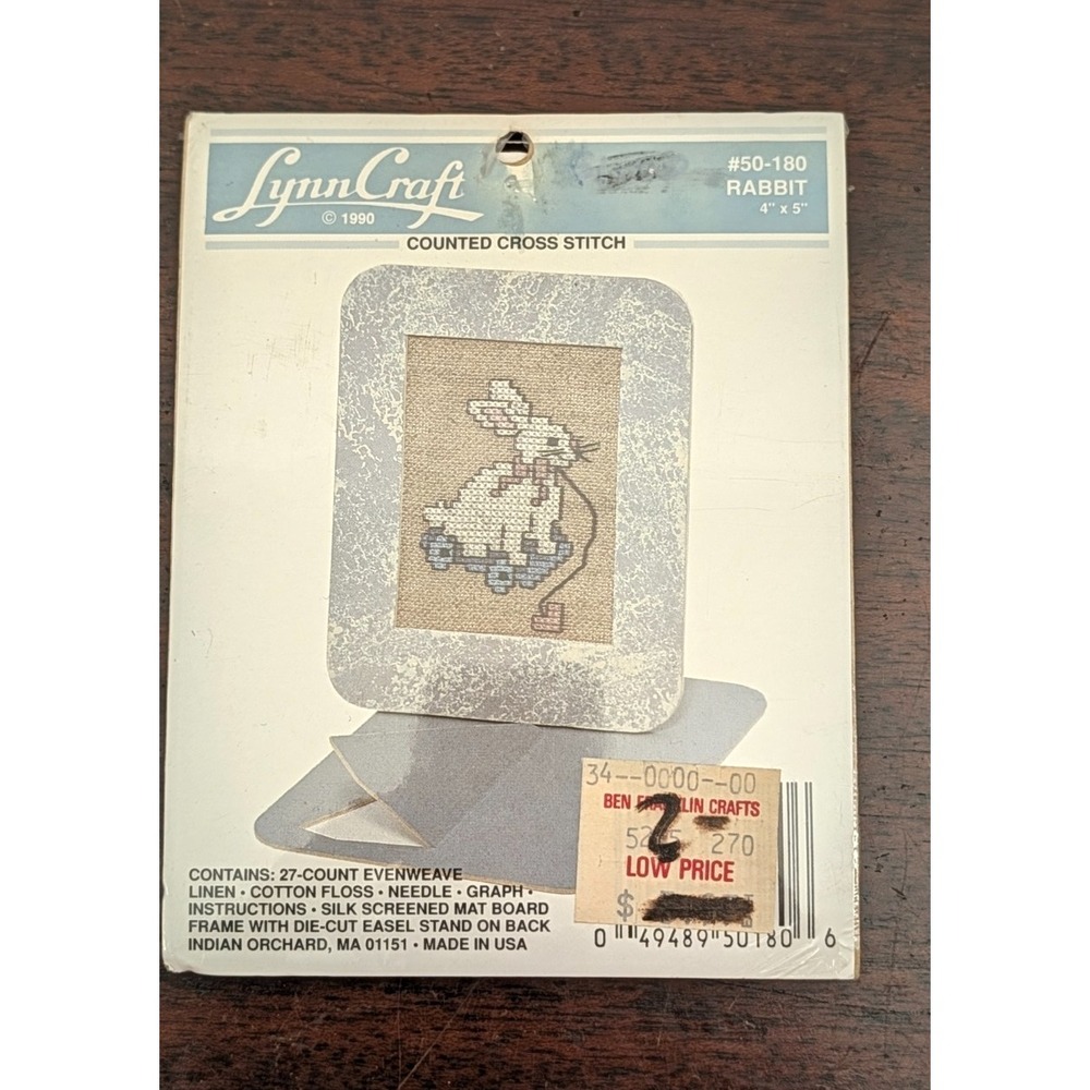 Vintage 1990 LynnCraft Counted Cross Stitch Kit Sealed Bunny Rabbit 50-180